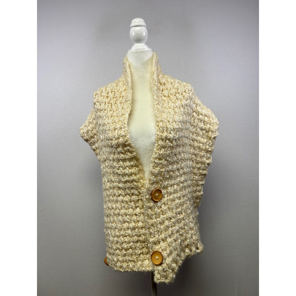Cream Chunky Knit Button-Front Scarf Vest